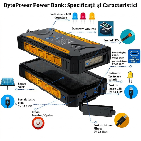 Power bank - Baterie externa - Solar Profesional 20.000 mAh cu Incarcare Wireless [3]