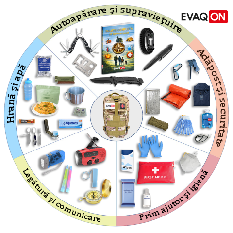 Kituri de evacuare - Kit de evacuare personala Evaqon 72 de ore pentru cutremure, incendii, inundatii, dezastre