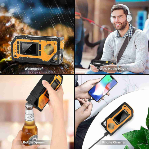 Radio de urgenta, radio AM/FM portabil solar, 4 surse de alimentare, alimentat cu baterii, cu lanterna LED, ecran LCD, alarma SOS, 2000 mAh - Albastru [6]