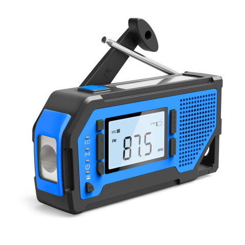 Gadgeturi - Radio de urgenta, radio AM/FM portabil solar, 4 surse de alimentare, alimentat cu baterii, cu lanterna LED, ecran LCD, alarma SOS, 2000 mAh - Albastru