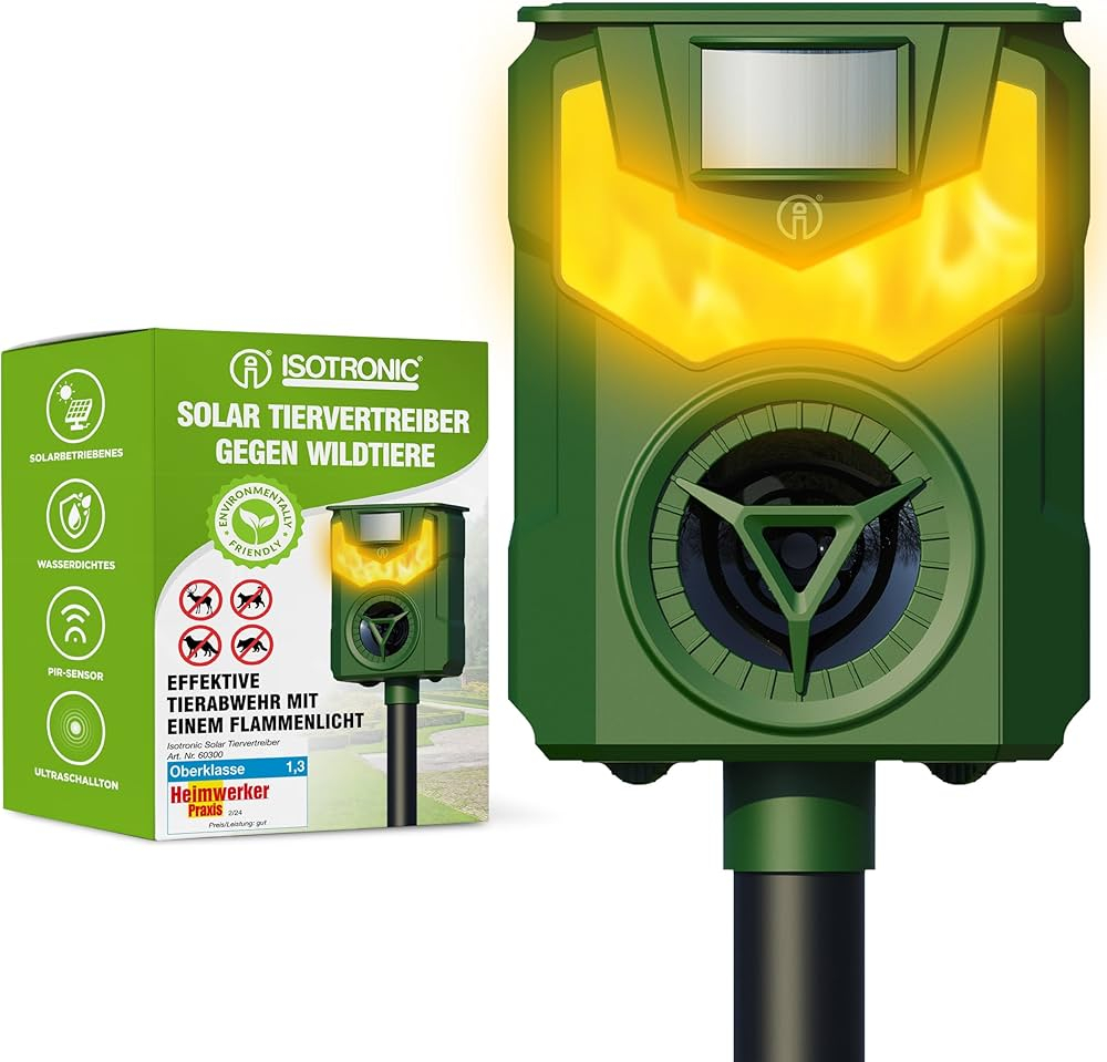 Aparat cu ultrasunete pentru alungarea animalelor și păsărilor Flame Guard, solar, senzor de mișcare, 85-100mp, IP44 [1]