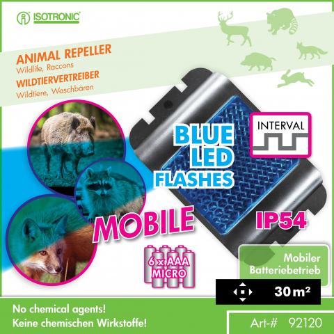 Aparat cu ultrasunete și flash-uri Blue Thunder – anti animale sălbatice, alimentare 6xAAA, IP54, activare nocturnă automată [1]