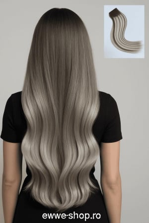 Extensii Keratina - Extensii Cu Keratina Par Natural Remy 60 Cm Ballayage Ciocolatiu/Blond Gri