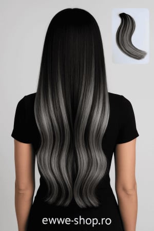 Produse - Extensii Cu Nanoring Par Natural Remy 60 Cm Ballayage Negru/Gri