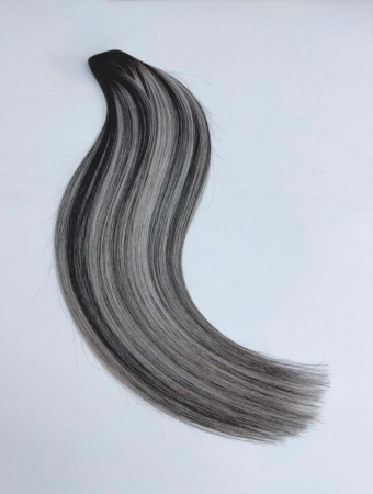 Extensii Tape In Par Natural Remy 60 Cm Ballayage Negru/Gri [1]