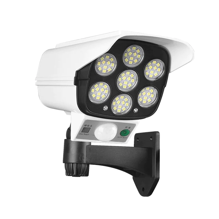 Lampa tip camera falsa cu panou solar si senzor de miscare – 2W, 77 LED | telecomandă, senzor mișcare, panou separat [5]