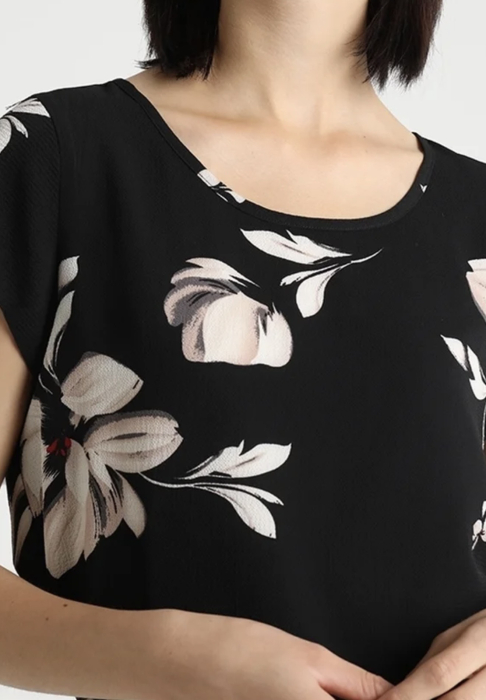 Bluza Dama Only din Viscoza Fluida cu Imprimeu Floral, Negru cu Bej Crem [2]