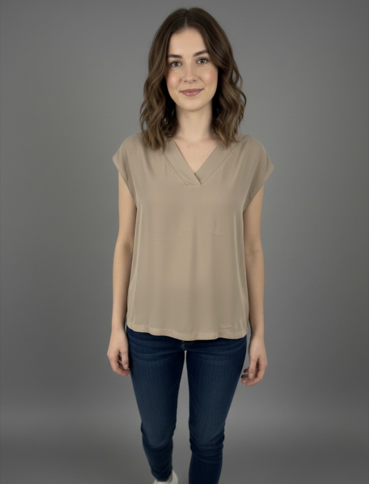 Bluza Dama s.Oliver Eleganta din Tesatura Fluida cu Decolteu in V, Maro Taupe [2]