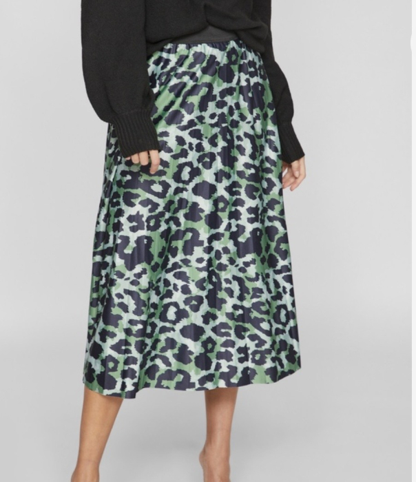 Fustă Midi Plisată VILA cu Imprimeu Animal Print Verde și Negru [2]