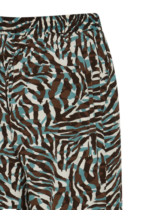 Pantaloni Largi ICHI din Vâscoză cu Imprimeu Zebra Maro și Bleu [2]