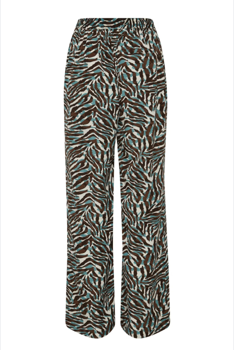 Pantaloni Largi ICHI din Vâscoză cu Imprimeu Zebra Maro și Bleu [3]