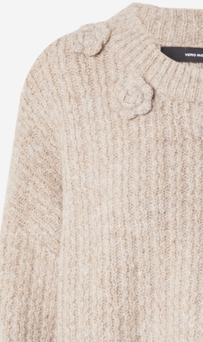 Pulover Damă VERO MODA: Textură Moale și Aplicații Florale 3D [2]