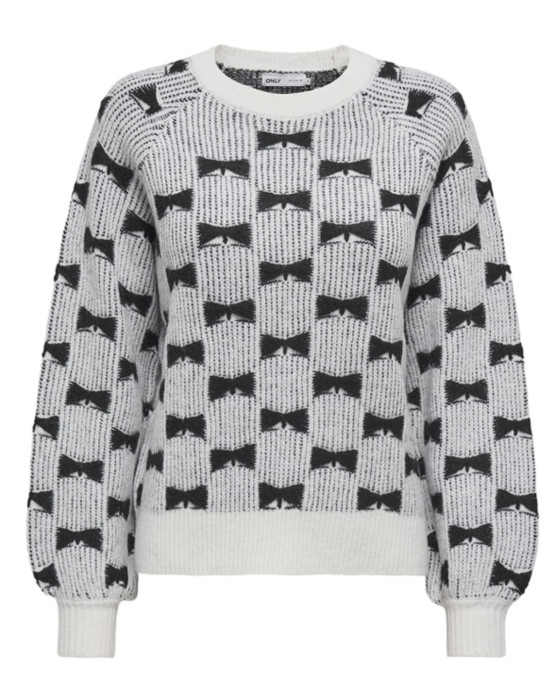 Pulover damă ONLY cu fundițe, alb-negru [2]