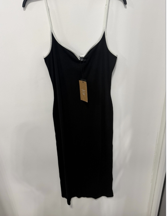 Rochie Dama Vero Moda Midi din Tricot Fin Striat cu Bretele Subtiri, Negru cu Bordura Alba [2]