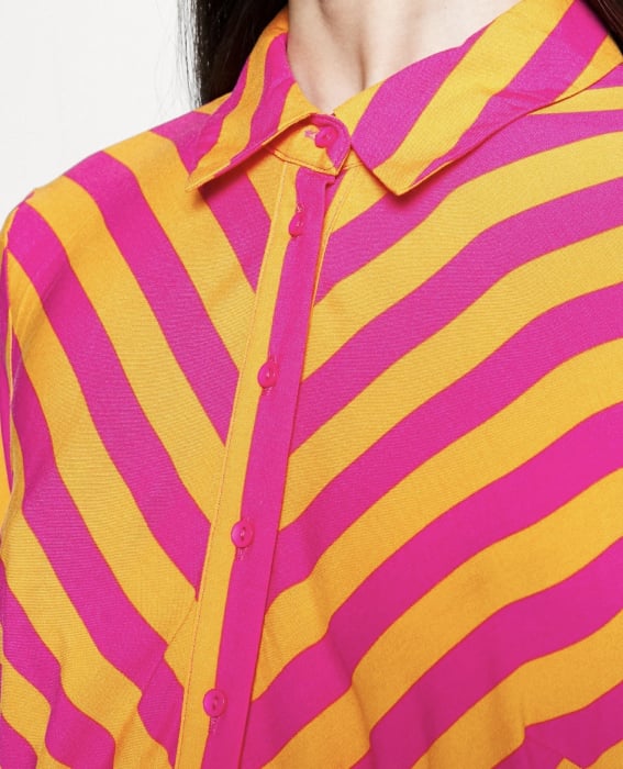 Rochie Maxi Tip Cămașă în Dungi Colorate Y.A.S [2]