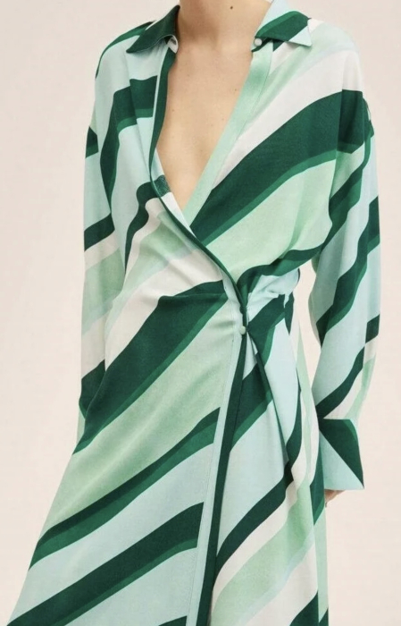 Rochie Midi Petrecută Mango cu Imprimeu în Dungi, Verde [2]