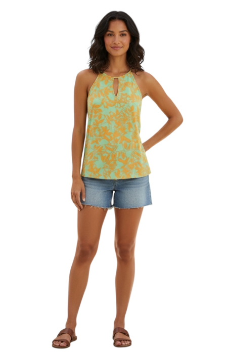 Top Damă Vaporos ONLY Alma – Verde Vibrant cu Imprimeu Floral Portocaliu [3]
