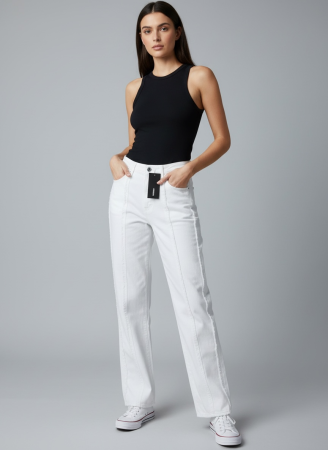 Blugi - Blugi Dama Albi Weekday – Straight Leg Denim cu Detalii Franjurate