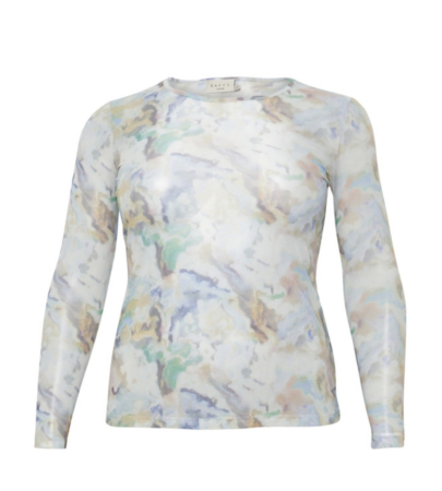 Bluze & Tricouri - Bluză Damă Kaffe Slim Fit cu Mânecă Lungă și Imprimeu Abstract Pastel