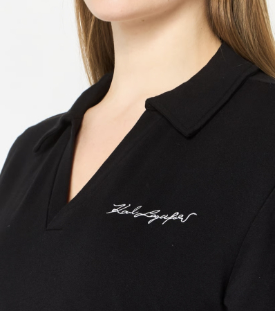 Bluza Dama Karl Lagerfeld Tip Polo cu Maneca Lunga din Bumbac Premium, Negru [1]
