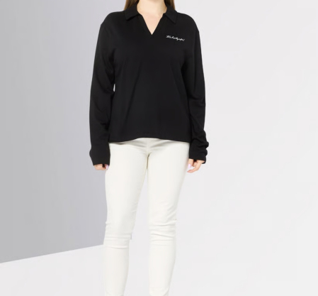 Bluze & Tricouri - Bluza Dama Karl Lagerfeld Tip Polo cu Maneca Lunga din Bumbac Premium, Negru