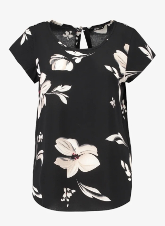 Bluze & Tricouri - Bluza Dama Only din Viscoza Fluida cu Imprimeu Floral, Negru cu Bej Crem