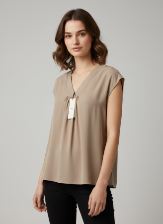 Bluza Dama s.Oliver Eleganta din Tesatura Fluida cu Decolteu in V, Maro Taupe [0]