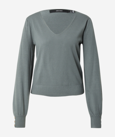 Pulovere & Cardigane - Bluză Damă VERO MODA: Verde Salvie, Decolteu în V și Croială Lejeră