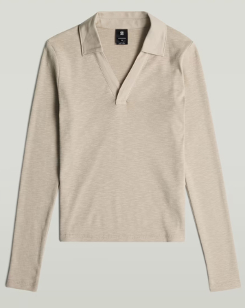 Bluze & Tricouri - Bluză polo G-Star Raw cu mânecă lungă, Slim Fit, Bej Melanj