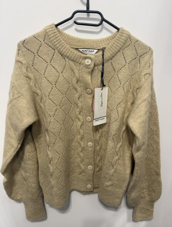Cardigan Tricotat Crem Naf Naf cu Torsade și Nasturi [1]