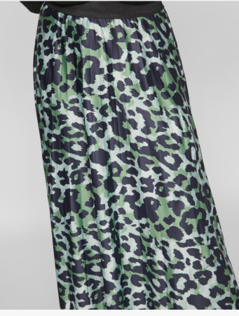 Fuste - Fustă Midi Plisată VILA cu Imprimeu Animal Print Verde și Negru