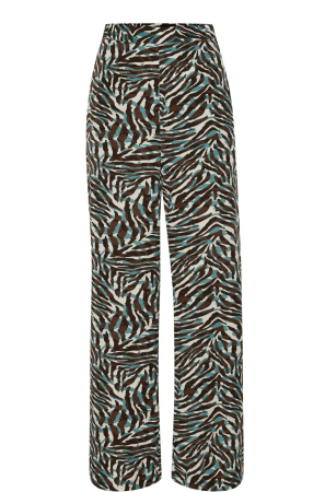 Pantaloni - Pantaloni Largi ICHI din Vâscoză cu Imprimeu Zebra Maro și Bleu