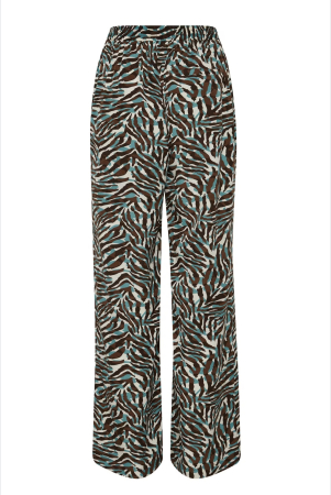 Pantaloni Largi ICHI din Vâscoză cu Imprimeu Zebra Maro și Bleu [2]