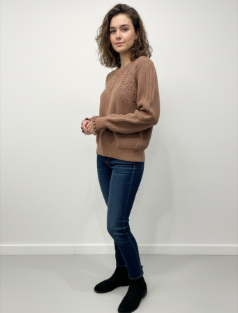 Pulover Dama Naf Naf Premium din Tricot cu Model Dantelat, Maro Cupru [1]