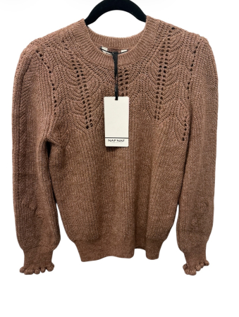 Pulover Dama Naf Naf Premium din Tricot cu Model Dantelat, Maro Cupru [0]