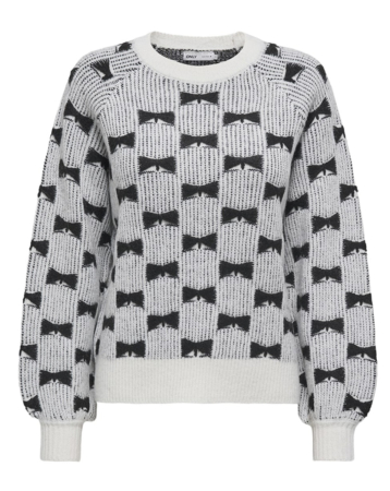 Pulover damă ONLY cu fundițe, alb-negru [1]