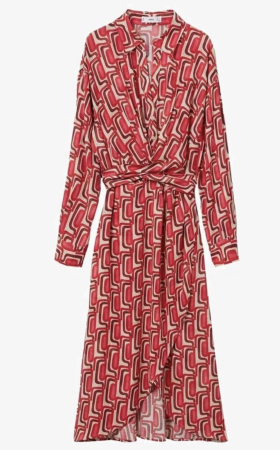 Rochie Cămașă Midi MANGO Chain – Imprimeu Geometric Roșu-Bordo [0]