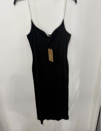 Rochie Dama Vero Moda Midi din Tricot Fin Striat cu Bretele Subtiri, Negru cu Bordura Alba [1]