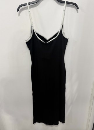 Rochie Dama Vero Moda Midi din Tricot Fin Striat cu Bretele Subtiri, Negru cu Bordura Alba [2]