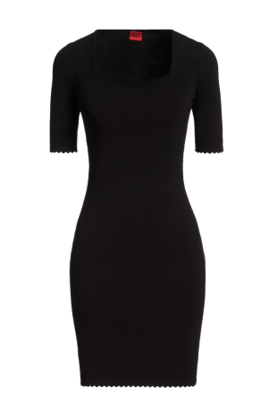 Rochii - Rochie Hugo Boss Mini Neagră – Knit Bodycon cu Decolteu Pătrat