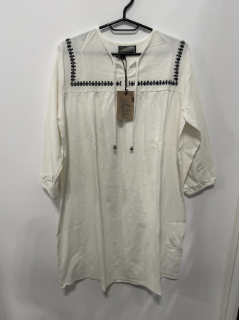 Rochie Tip Tunica Dreimaster din Bumbac cu Broderie Marina si Sireturi, Alb Off-White [0]