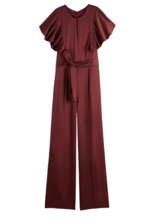 Salopete - Salopetă Damă Scotch & Soda cu Volane Dramatice și Cordon în Talie, Roșu-Vin