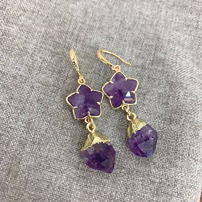 Alege eleganta cu noii cercei din Ametist, piatra bruta, placati cu aur de 18K [5]