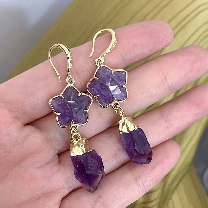 Alege eleganta cu noii cercei din Ametist, piatra bruta, placati cu aur de 18K [2]