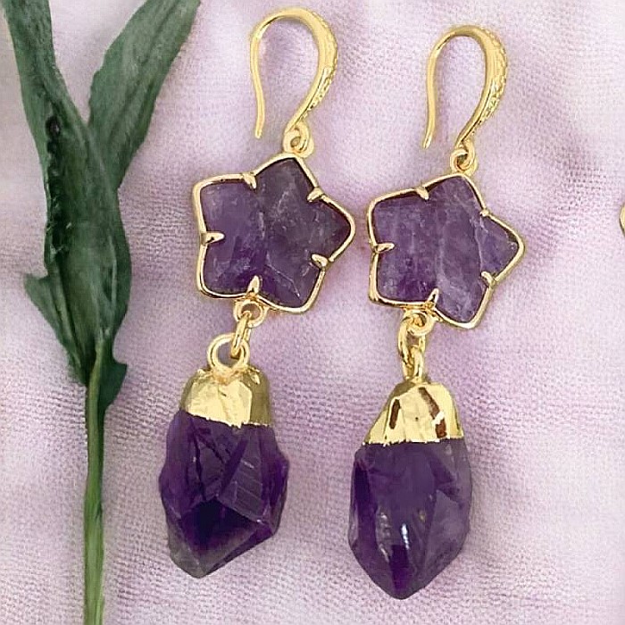 Alege eleganta cu noii cercei din Ametist, piatra bruta, placati cu aur de 18K [4]
