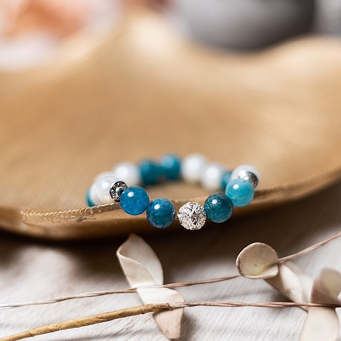 Anabela, bratara pietre semipretioase din Angelit Electroplate si Apatit Albastru, sfere de 8 mm [5]