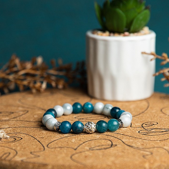 Anabela, bratara pietre semipretioase din Angelit Electroplate si Apatit Albastru, sfere de 8 mm [8]