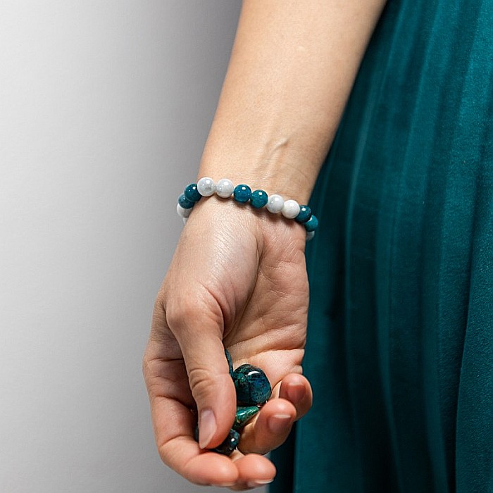 Anabela, bratara pietre semipretioase din Angelit Electroplate si Apatit Albastru, sfere de 8 mm [4]