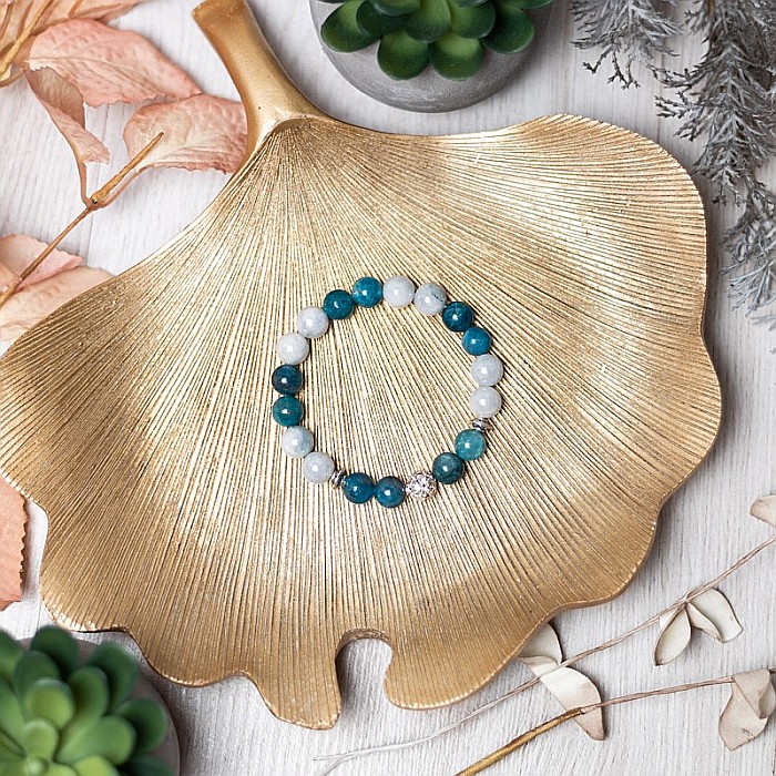 Anabela, bratara pietre semipretioase din Angelit Electroplate si Apatit Albastru, sfere de 8 mm [6]