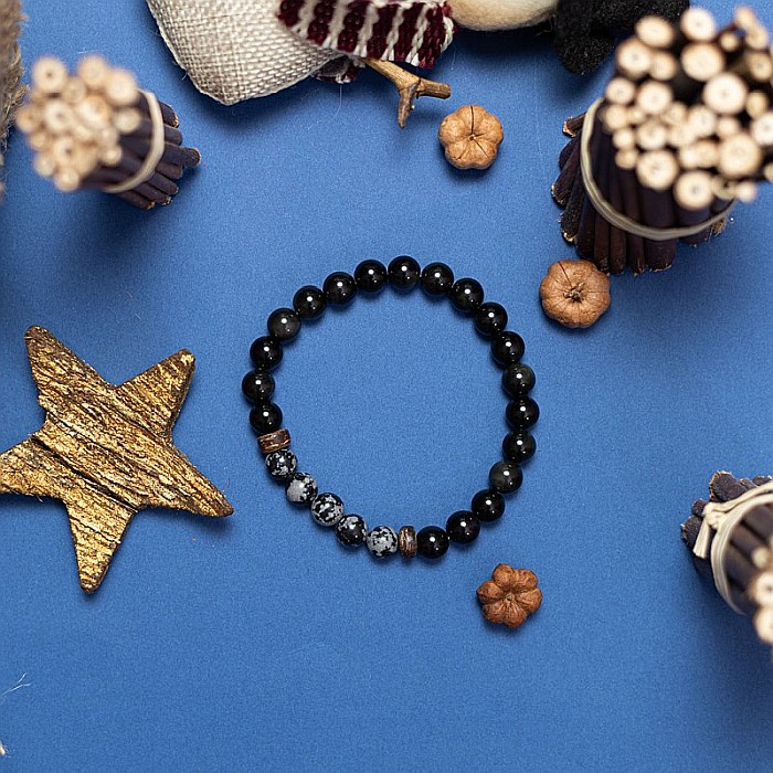 Arif, bratara barbati realizata manual din pietre semipretioase de Obsidian Negru si Obsidian SnowFlake [8]